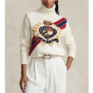 ralph lauren white high neck logo sweater